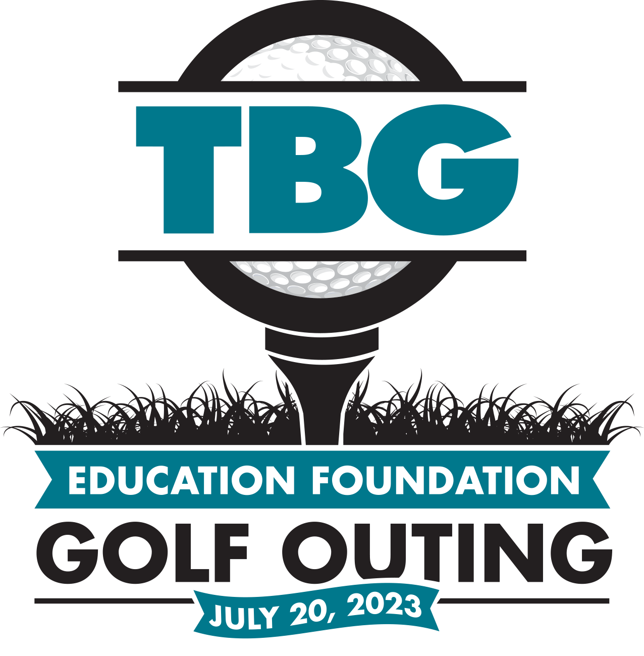 Image of a golf ball on a teel with the TBG Education Foundation logo Golf Outing July 20, 2023